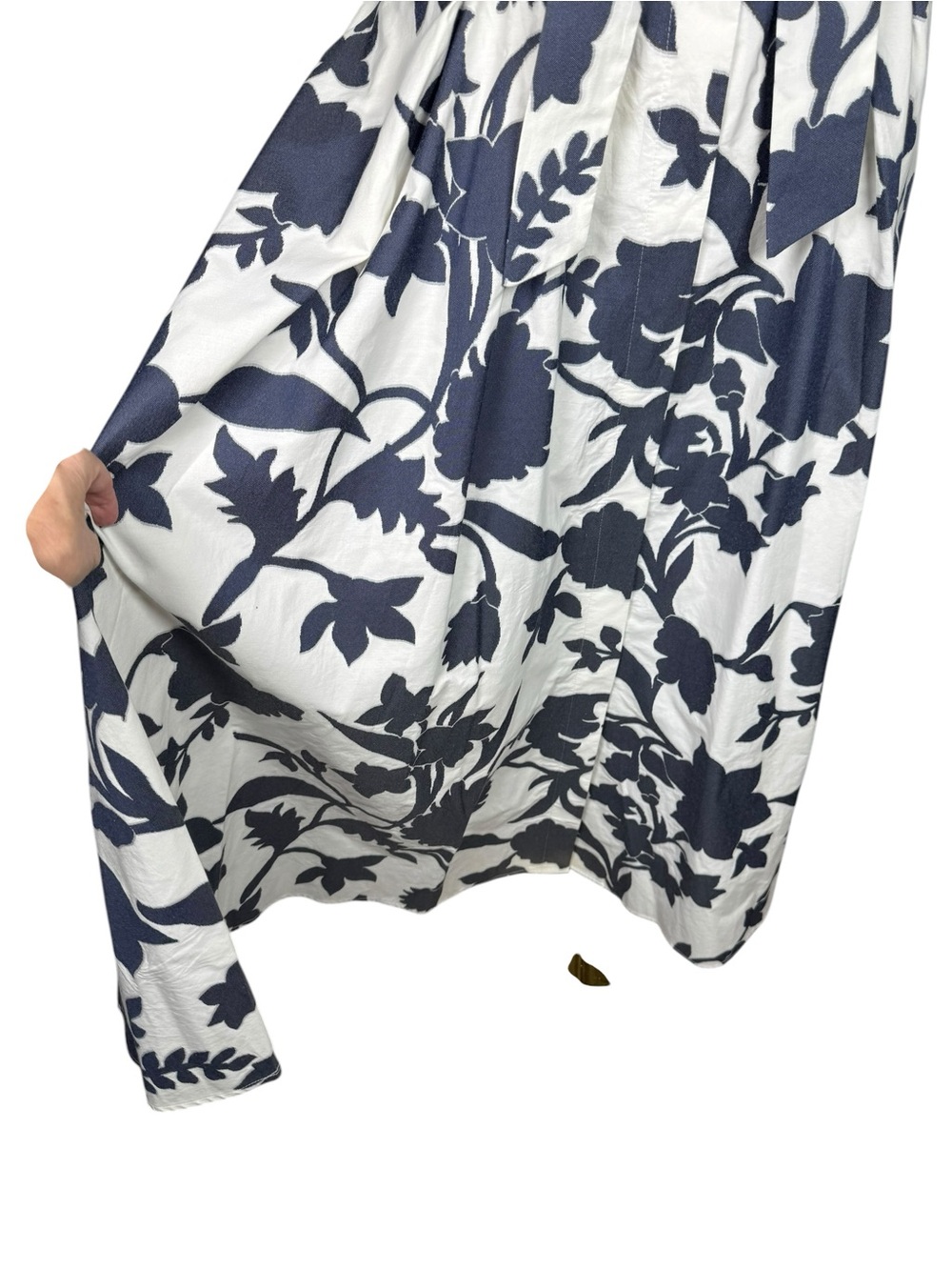 Milly Navy White Floral Cotton Midi Circle Skirt Tie Waist Pockets 6 - Picture 4 of 13